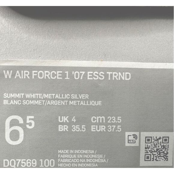 Nike Air Force 1 ‘07 ESS TRND Size 6.5 Women’s Summit White / Metallic Silver - Picture 13 of 14